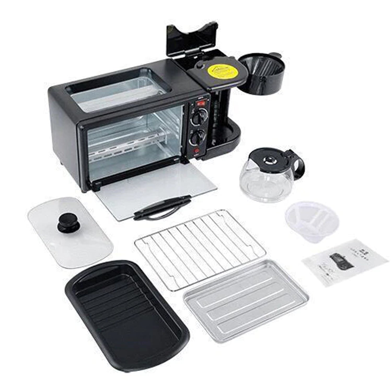 3-in-1 Breakfast Maker โ Toaster Oven, Grill Pan & Coffee Maker | All-in-One Portable Breakfast Station (Model 2788)